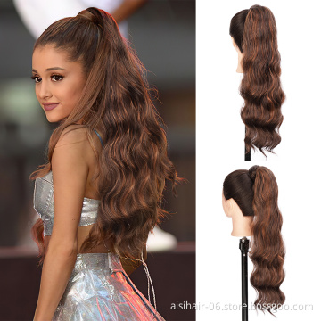 Cheap African Heat Friendly Resistant Brown Long Curly Ponytail Warp Synthetic Extension Braid Hair For Women